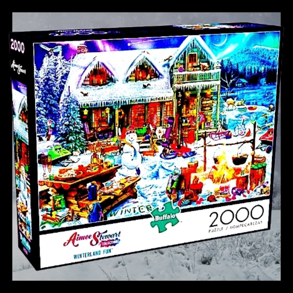 Buffalo Games Aimee Stewart Winterland Fun 2000-piece jigsaw puzzle.